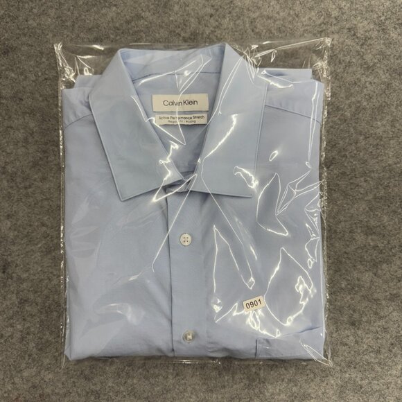 Calvin Klein Men's Active Performance Dress Shirt Blue 16-16.5 36/37, L, NEW - Picture 12 of 12